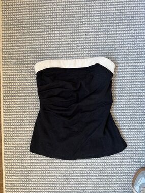 Abercrombie linen black and white strapless top sz S